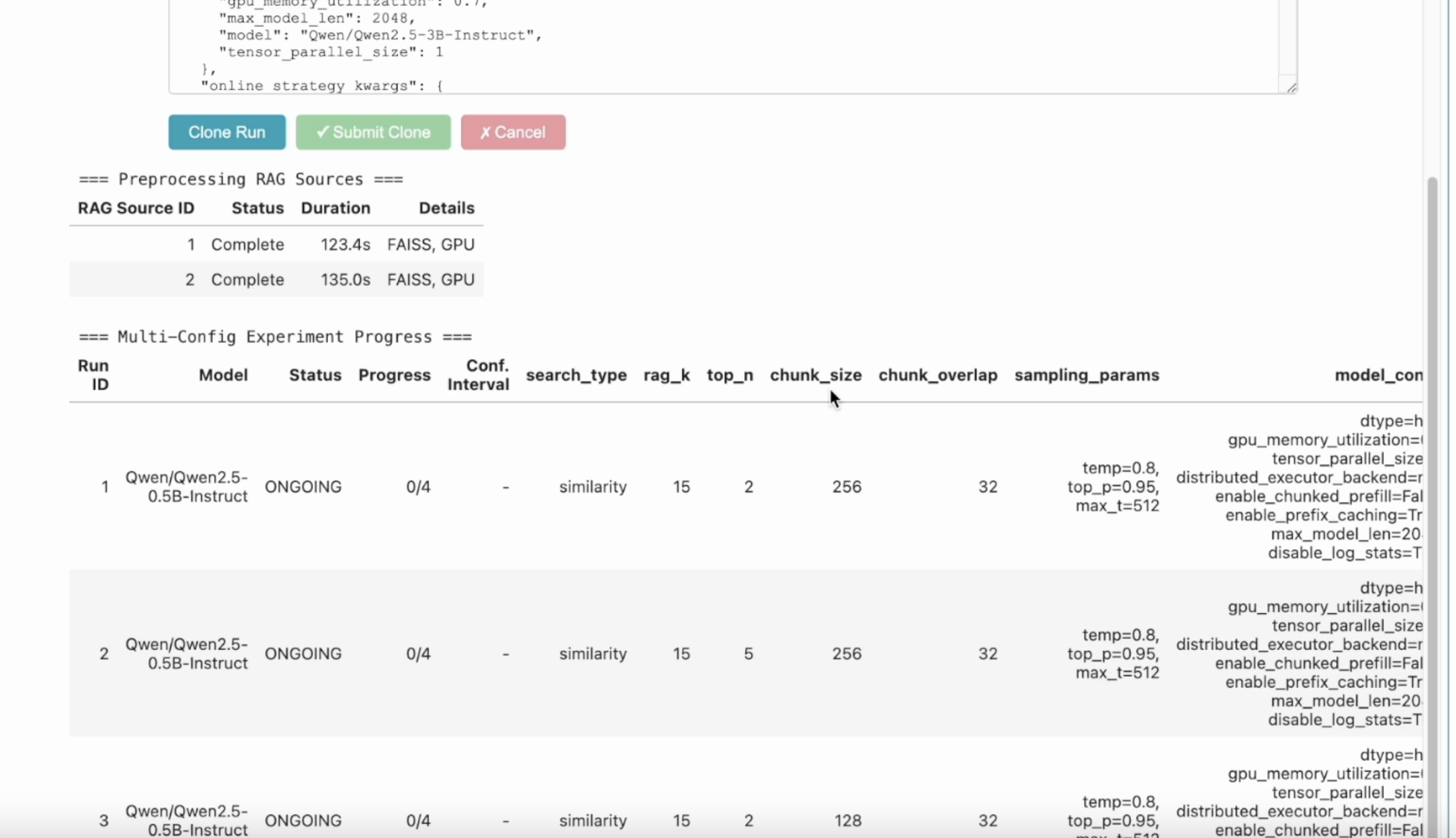 Monitor runs table and online aggregation of eval metrics