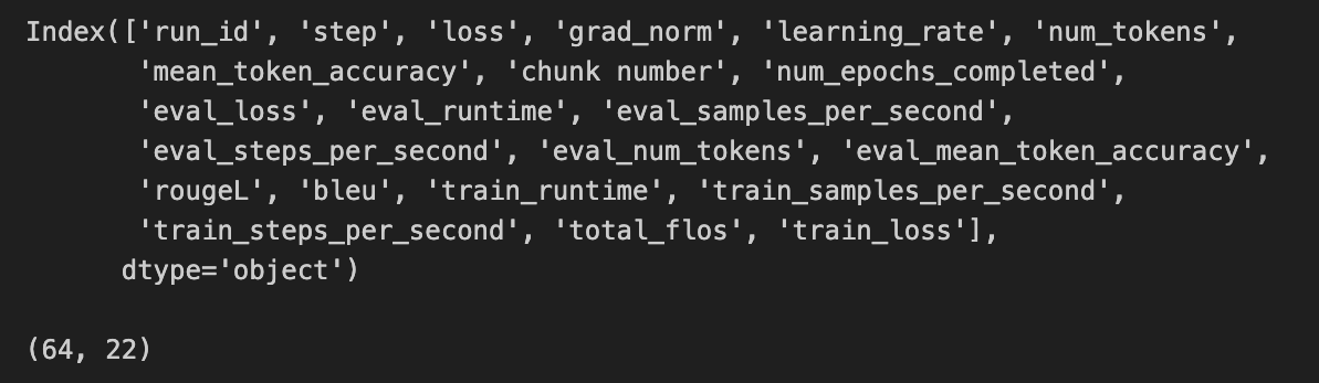Columns in DataFrame returned by get results