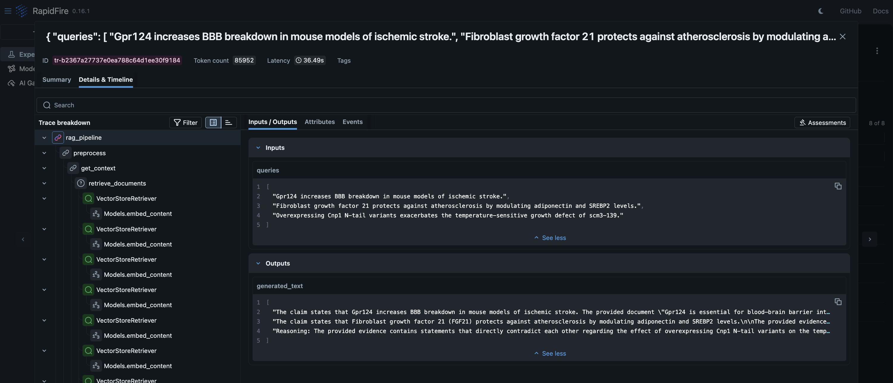 Trace Details and Timeline with span breakdown